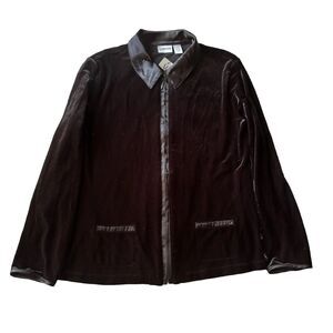 Chicos Sweater Sz 2 Black Velour Crushed Velvet Zip Up Pockets Collar Casual NEW